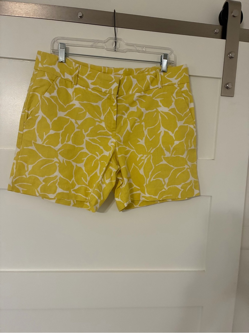 LOFT Yellow and White Leaf-Print linen Bermuda Shorts